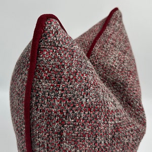 Burgundy and Black Basketweave Woven Pillow Cover with Burgundy Chenille Pipping,Natural Linen Textured Thick Fabric,Tartan Pillowcase,20x20