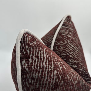 Burgundy and Gray Textured Pillow Cover with Soft Gray Chenille Pipping Pillowcase,Burgundy Zebra Pillowcase,Euro Sham Decorative Pillowcase