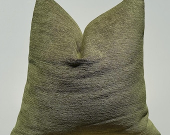Olive Green Linen Pillow Cover, Farmhouse Throw Cushion (20x20)