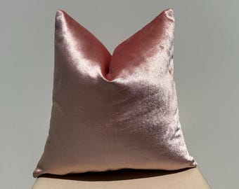 Blush Pink Velvet Pillow Cover,Soft Shiny Decorative Cushion,Modern Glam Throw Pillow,18x18,Salmon Accent Throw Pillowcase, Halloween Gift