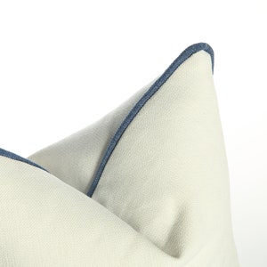 White Linen Pillow with Blue Pipping,Linen Throw Pillows,Linen Pipping Linen Pillow,Decorative Throw Pillow,Housewarming Gift,Halloween Gift