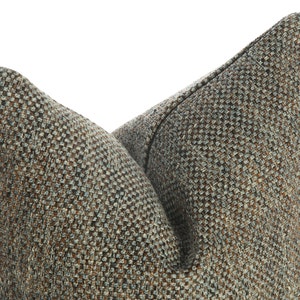 Brown and Blue Basketweave Pillow Cover, Natural Linen Plaid Pillowcase (20x20)