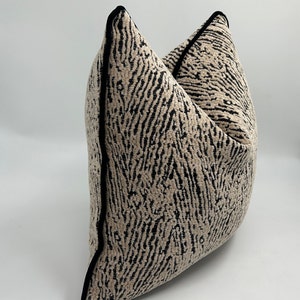 Beige Black Zebra Chenille Pillowcase, Textured Piping Edge, 20x20