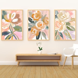 Ensemble d&#39;impressions d&#39;art floral abstrait, décoration murale 3 pièces, impression numérique en téléchargement
