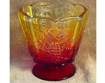 Vintage Indiana Carnival Tri-Color Glass, Grapes/Leaf Design Footed Candy Dish