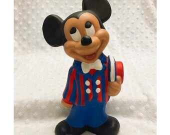 Vintage Walt Disney Mickey Mouse Patrotic Hand Painted Ceramic Figurine (1970s)