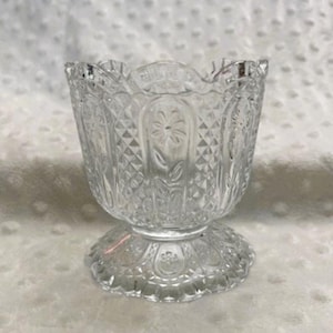 Vintage Avon Fostoria Diamond & Daisy Cut Glass Footed Votive Candle Holder