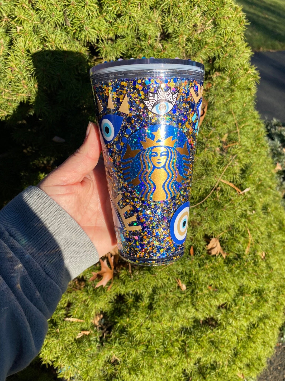 Evil Eye Snow Globe Tumbler Custom Tumbler Snow Globe Tumblers Glitter