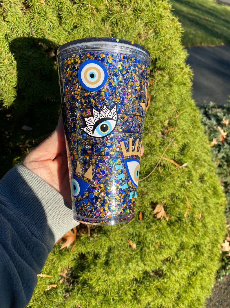 Evil Eye Snow Globe Tumbler Custom Tumbler Snow Globe Tumblers Glitter