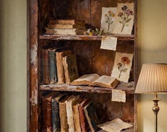 Quadro vintage de estante de livros | Decoração Dark Academia para quarto | Arte Cottagecore melancólica | Pôster para biblioteca doméstica | Impressão BookTok | Download digital