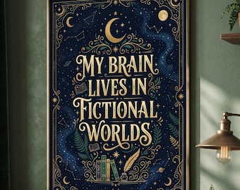 Stampa di mondi immaginari / Decorazione murale BookTok / Arredamento Dark Academia / Poster letterario celeste / Regalo per lettori fantasy / Download digitale