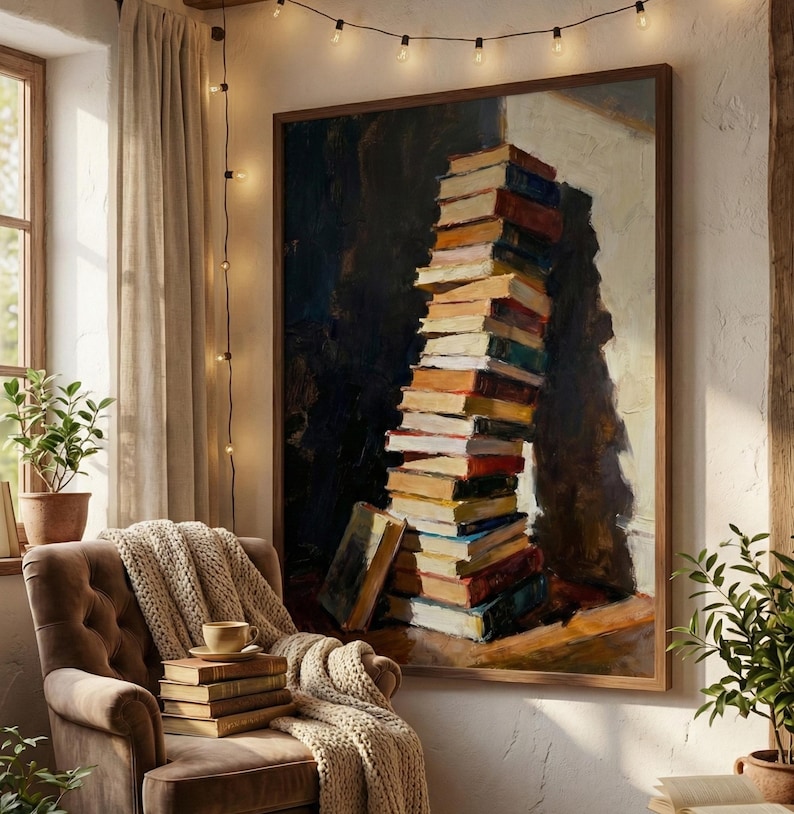 Dark Academia Book Stack Wall Art | TBR Pile | Vintage Library Decor ...