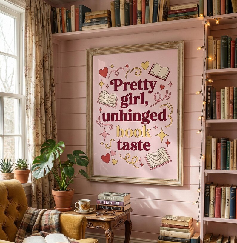 Pretty Girl Unhinged Book Taste Print | Funny BookTok Wall Art | Dark Romance Reader Decor | Pink Coquette Poster | Smut Reader Gift image 3