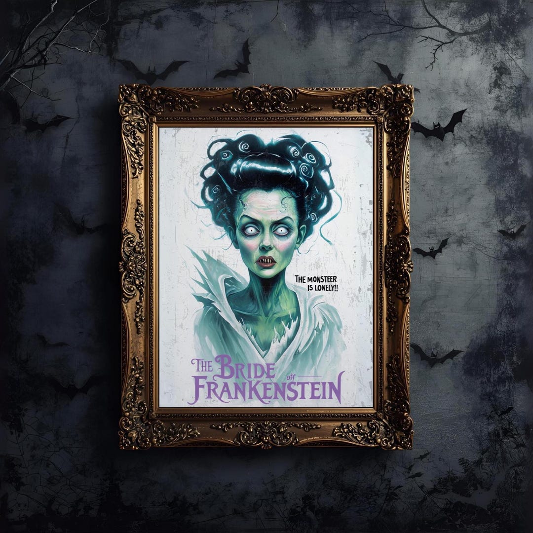 Bride of Frankenstein Poster: Tim Burton Style Retro Horror Art ...