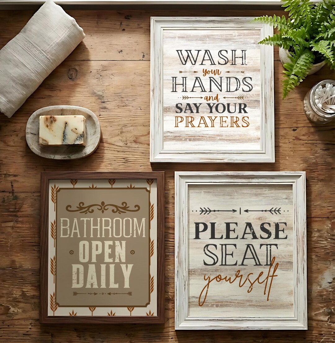 Farmhouse Bathroom Wall Art Set of 3 | Funny Bathroom Signs | Rustic ...
