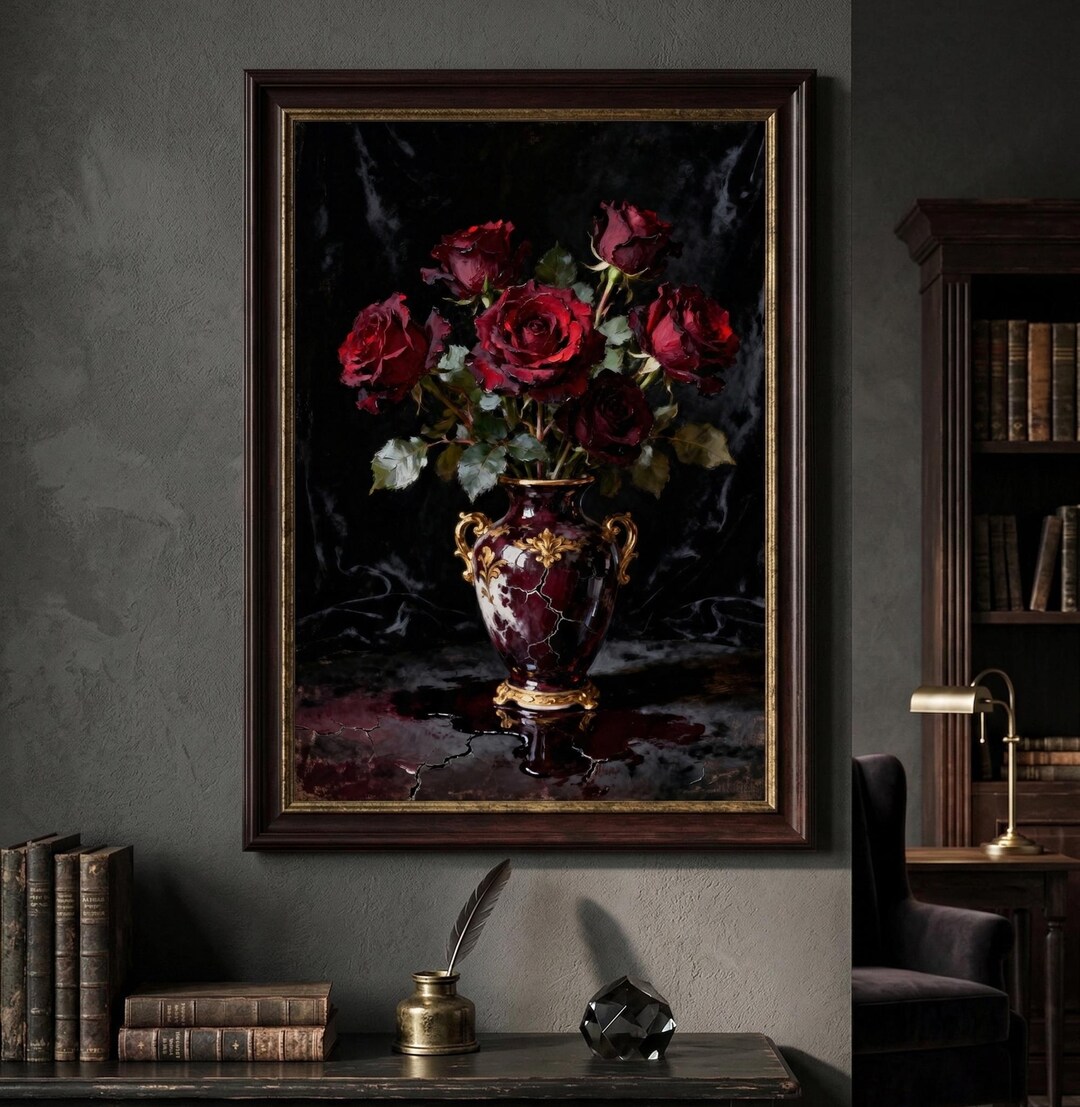Vintage Red Rose Wall Art | Old Money Decor | Moody Floral Still Life ...