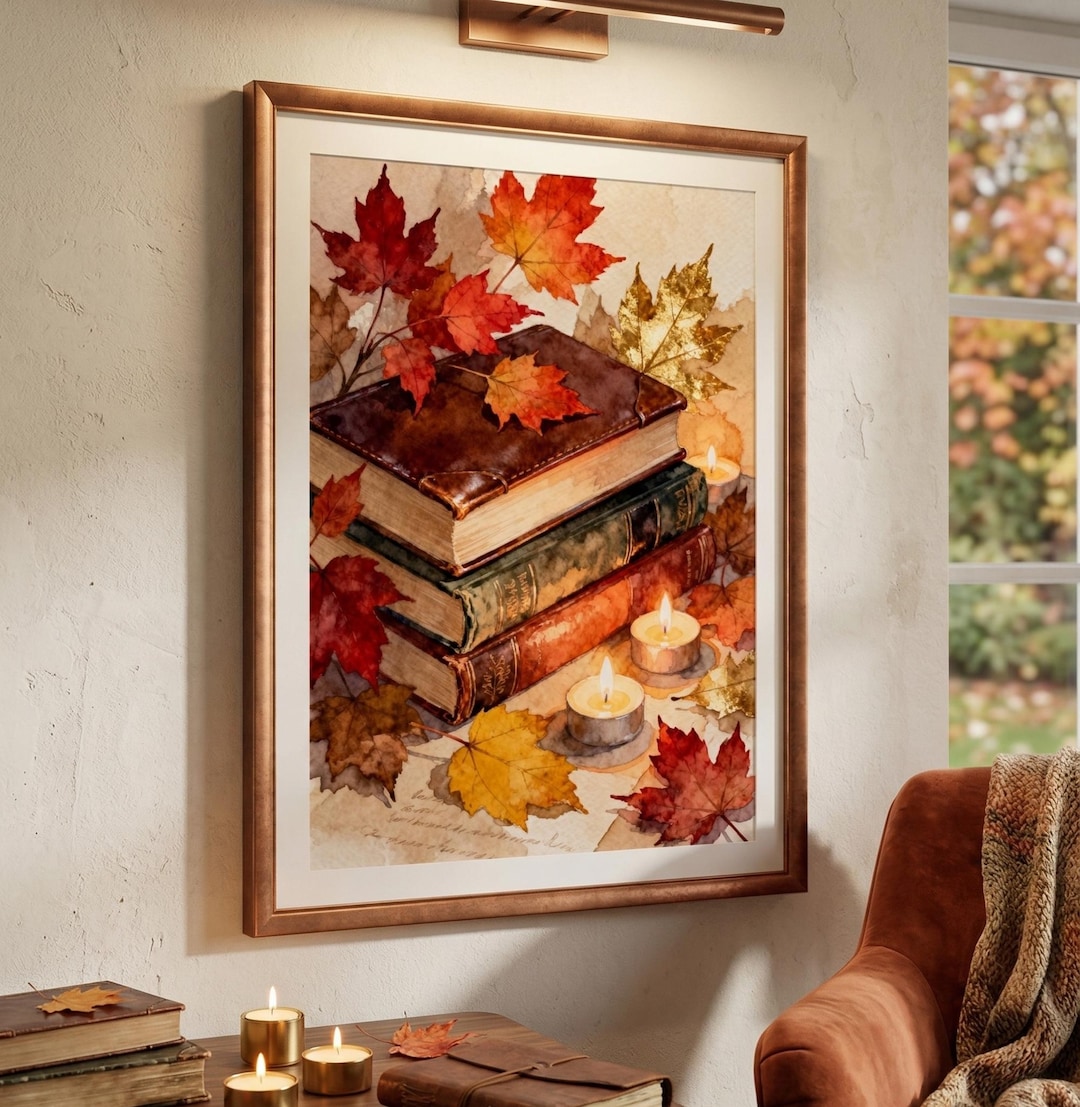 autumn-book-stack-print-cozy-fall-wall-art-watercolor-book-decor