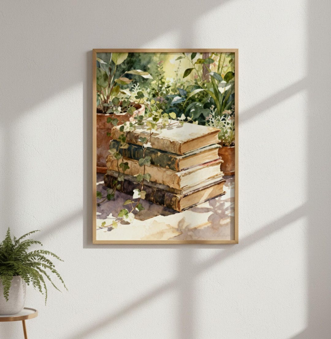 Books and Ivy Wall Art | Botanical Library Decor | Cottagecore Reader ...