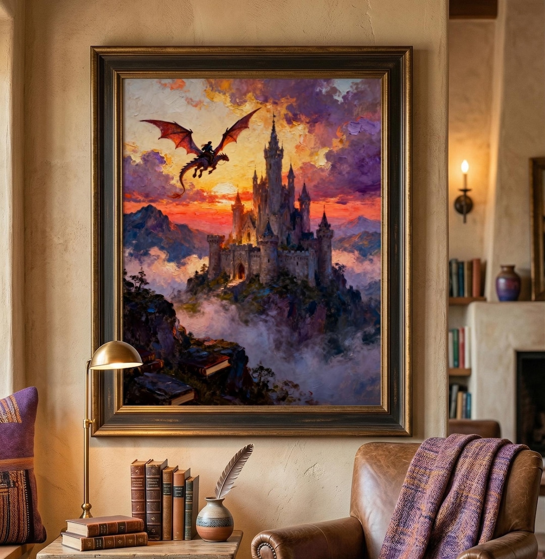Dragon Rider Castle Wall Art | Romantasy Decor | Epic Fantasy Print ...