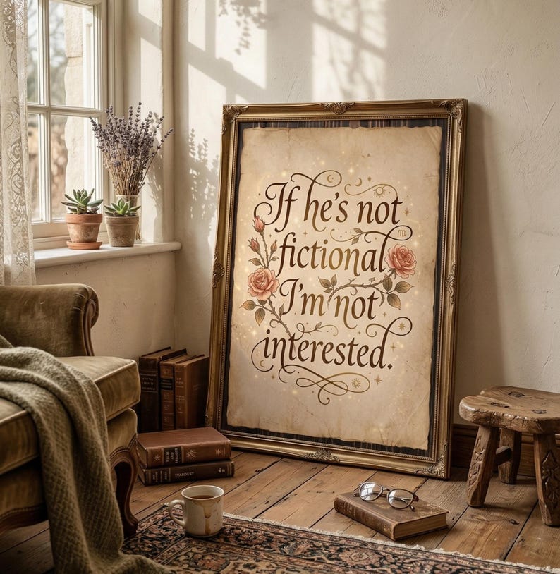 Fictional Men Print | Funny BookTok Wall Art | Romantasy Reader Gift | Book Boyfriend Poster | Vintage Bookish Decor | Digital Download image 1