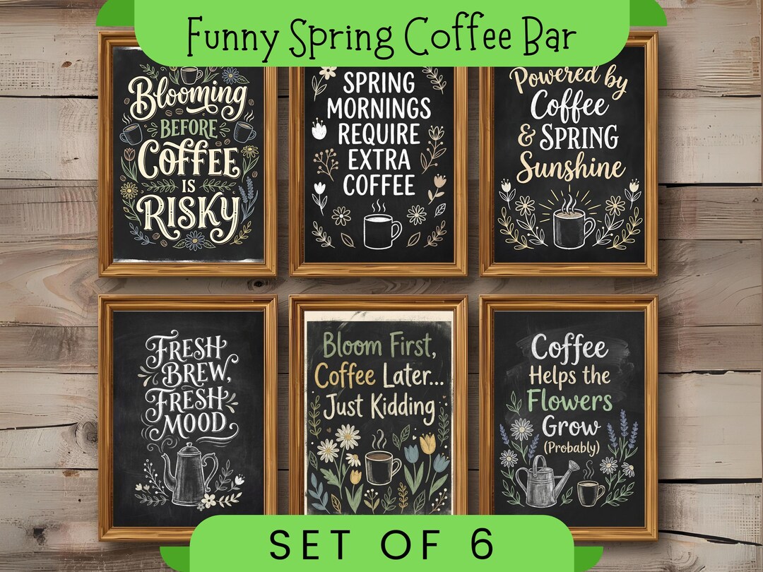 Coffee Machine Sign Fun Sign Funny Coffee Bar Sign Bundle | Spring Coffee Station Decor | Farmhouse ...