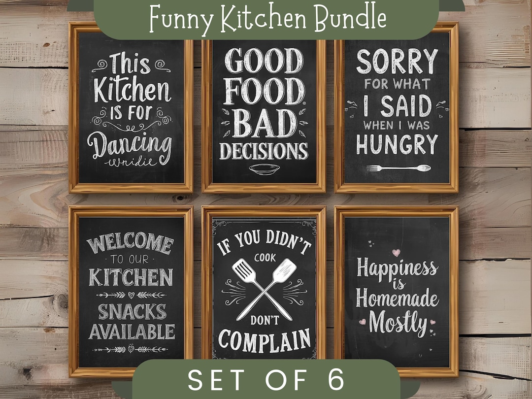 Funny Kitchen Wall Art Set of 6 | Chalkboard Kitchen Prints | Farmhouse ...