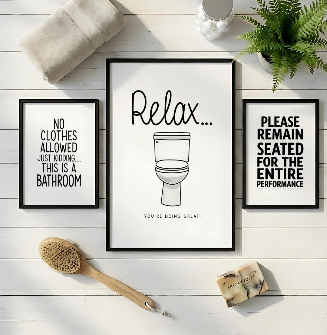 Funny Bathroom Wall Art Set of 3 | Toilet Humor Prints | Guest Bathroom ...