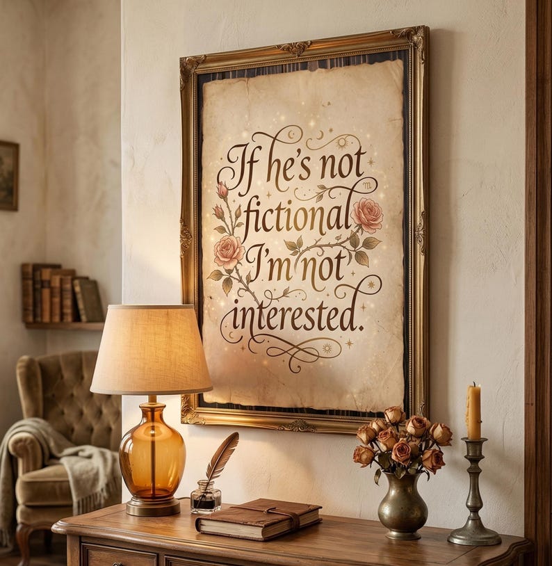 Fictional Men Print | Funny BookTok Wall Art | Romantasy Reader Gift | Book Boyfriend Poster | Vintage Bookish Decor | Digital Download image 2