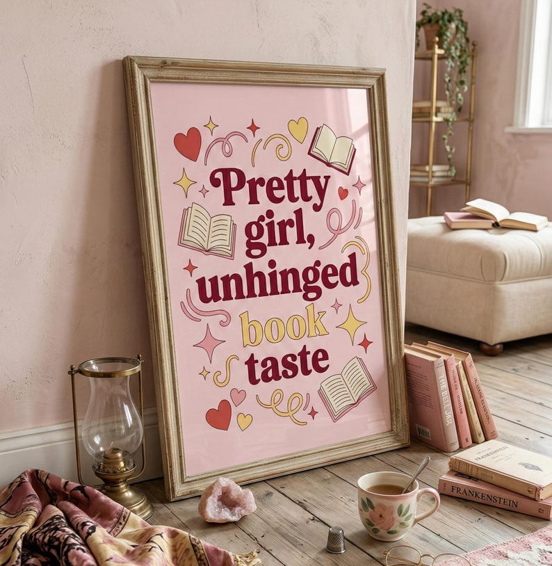 Pretty Girl Unhinged Book Taste Print | Funny BookTok Wall Art | Dark Romance Reader Decor | Pink Coquette Poster | Smut Reader Gift image 2