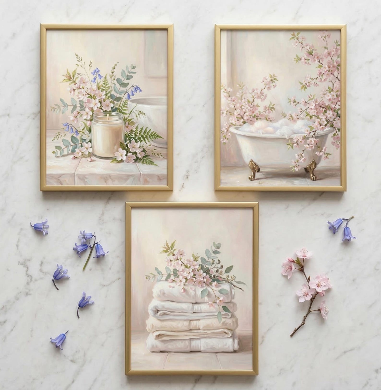 Spring Spa Bathroom Wall Art Set of 3 | Floral Clawfoot Tub Print ...