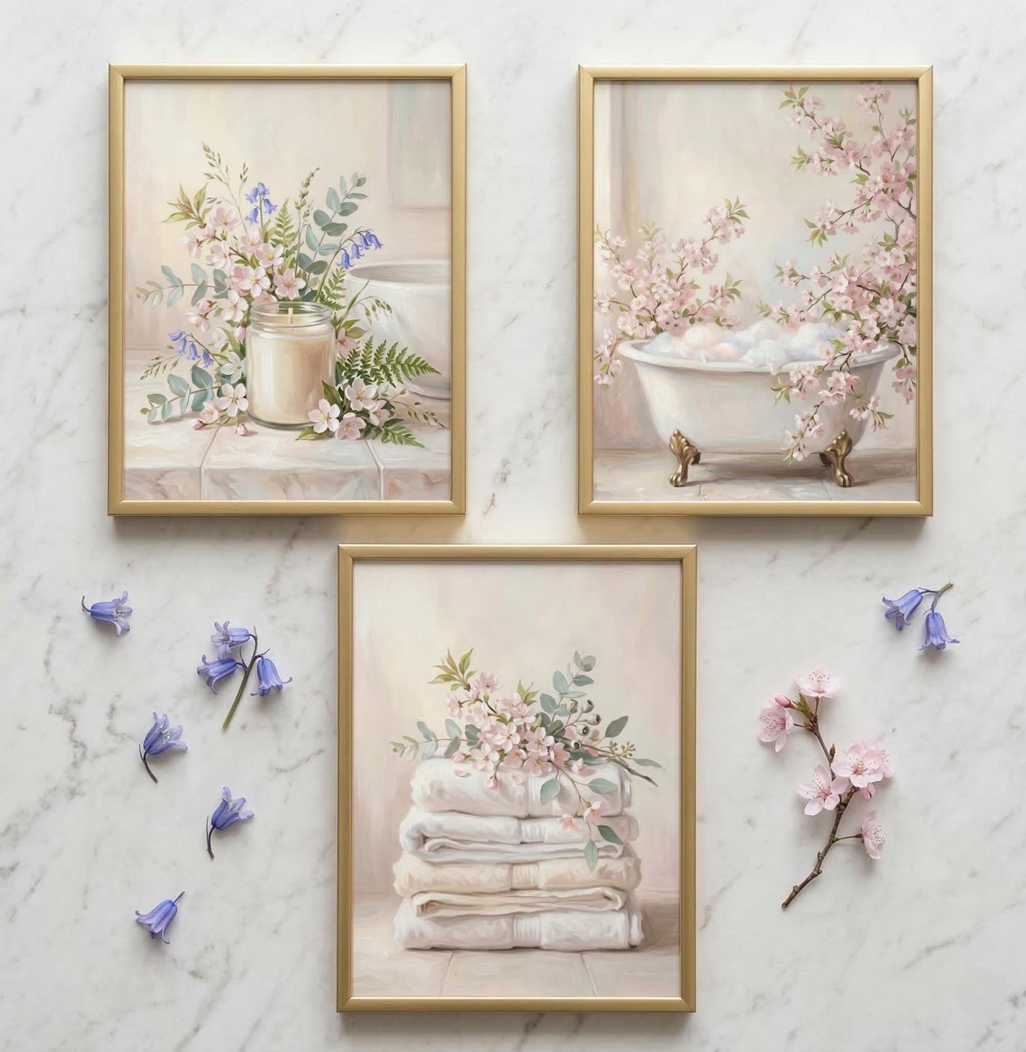 Spring Spa Bathroom Wall Art Set of 3 | Floral Clawfoot Tub Print ...