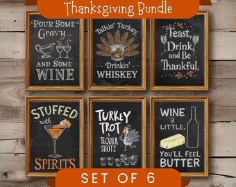 Funny Thanksgiving Bar Cart Art, Fall Cocktail Wall Prints, Farmhouse Chalkboard Bar Signs, Thanksgiving Party Printables, Digital Download