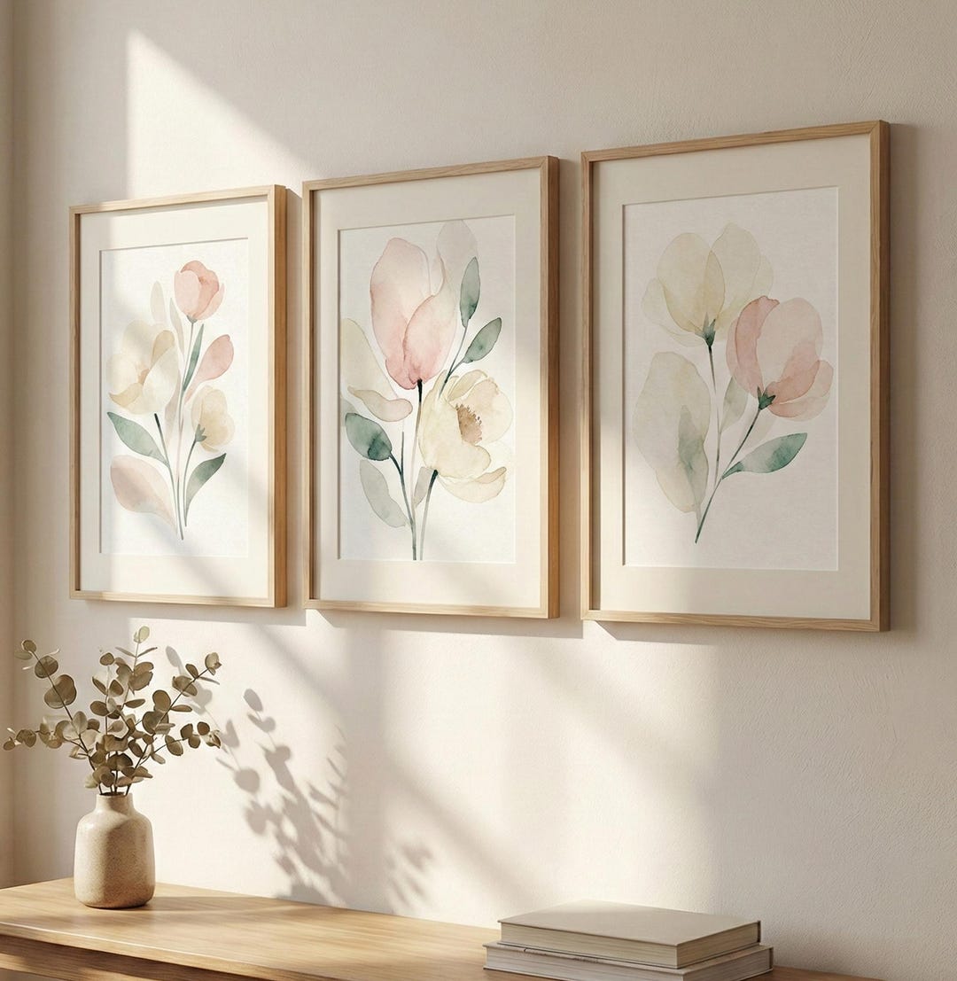 Watercolor Flower Wall Art Set of 3 | Blush Pink Floral Prints ...