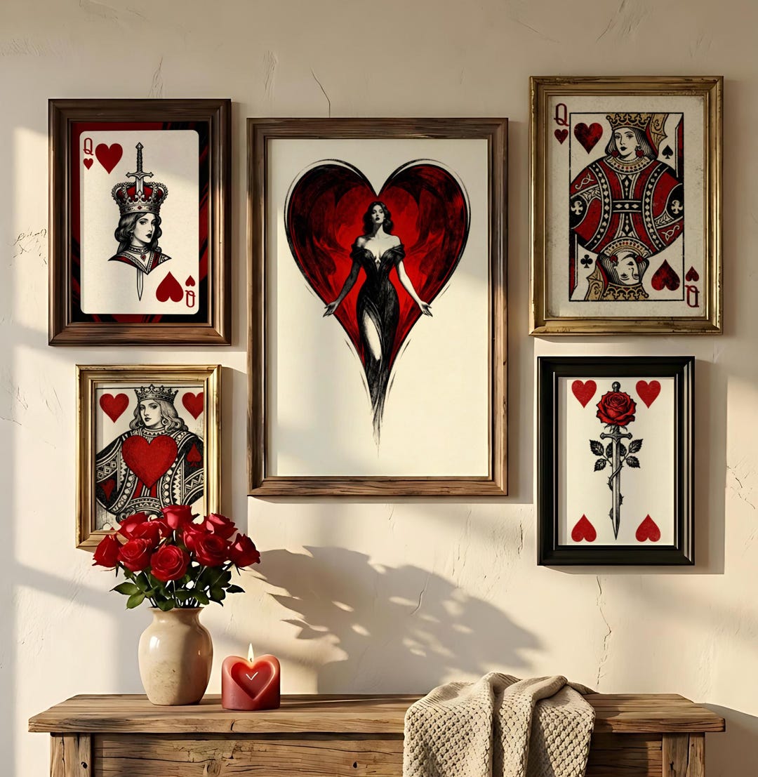 Gothic Queen of Hearts Wall Art Set of 5 | Dark Fantasy Royal Prints ...