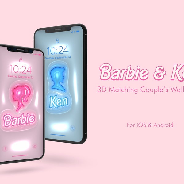 3D Matching Couple's Phone Wallpaper | Barbie & Ken | 3D Art | Puffy/Pillow Wallpaper | iPhone Wallpaper