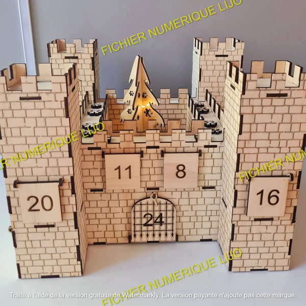 Fichier calendrier avent château coupe laser DXF Noel, calendar advent castle