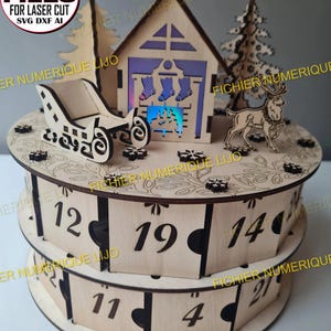 Fichier calendrier avent, chalet, coupe laser DXF Noel, 3mm et 4mm