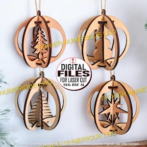 Fichier 4 boules de Noel coupe laser DXF Noel, 4 Christmas Balls 3mm et 4mm