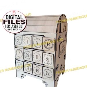 Fichier calendrier avent boite à lettres coupe laser DXF Noel, calendar avent