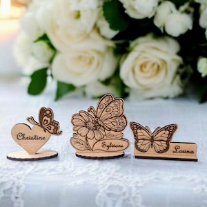Segnaposto Porta nome in legno con farfalla personalizzata per matrimonio