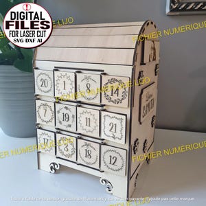 Fichier calendrier avent boite à lettres coupe laser DXF Noel, calendar avent