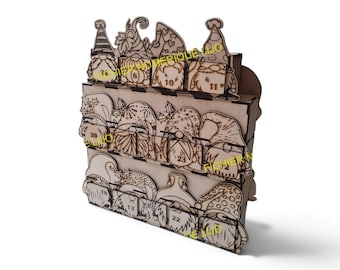 Adventkalender met kaboutermotief, lasergesneden DXF-bestand voor Kerstmis, adventkalender van 3 mm.
