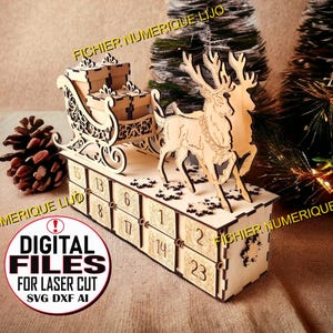 Fichier calendrier avent, coupe laser DXF Noel, calendar advent 3mm, 3.6mm et 4mm