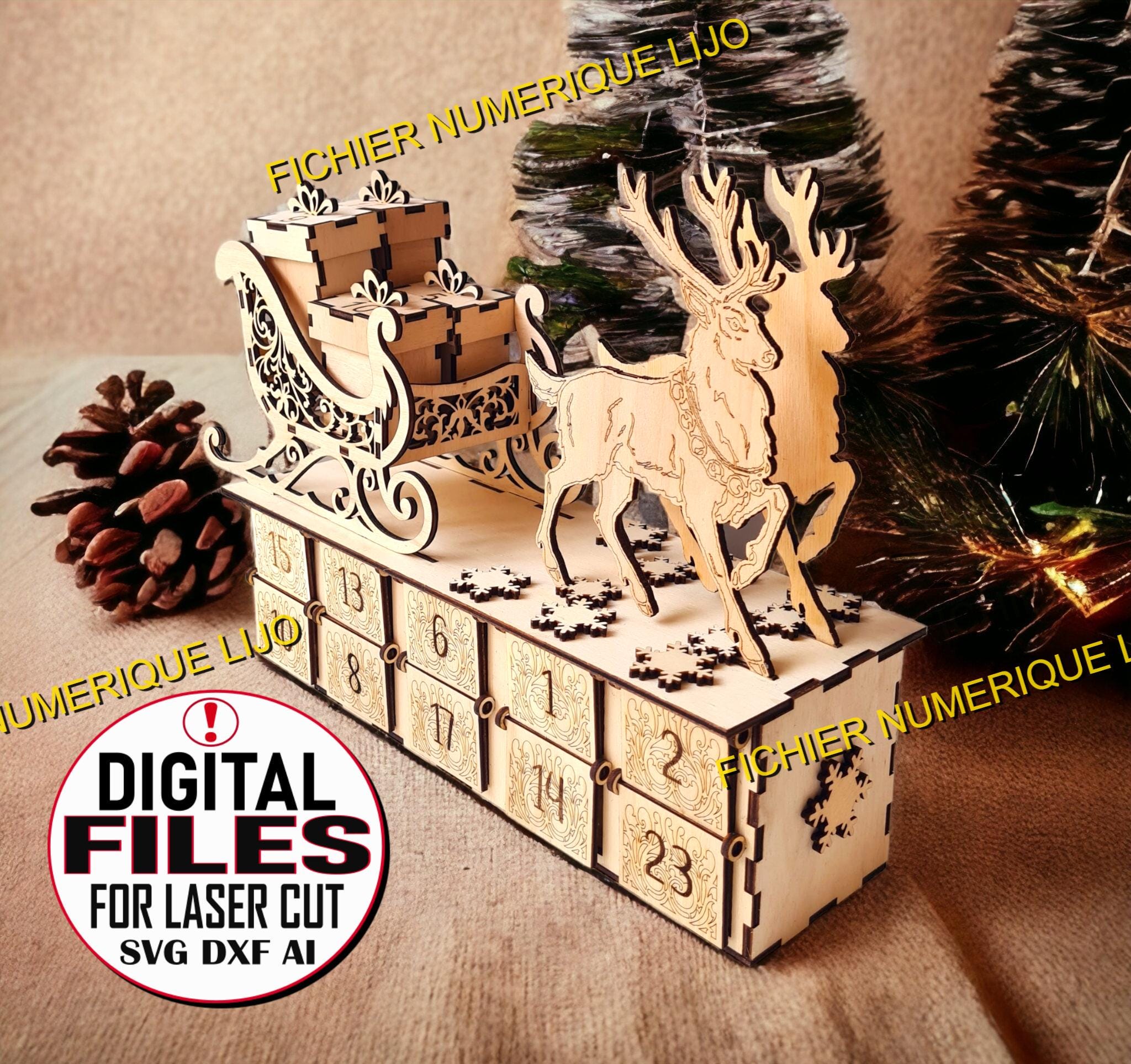 Advent calendar file, DXF Christmas laser cut, advent calendar 3mm, 3.6mm and 4mm