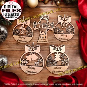 Fichier 5 boules de Noel coupe laser DXF Noel, 5 Christmas Balls