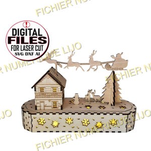 Fichier laser Noël décoration traineau père Noël dxf svg