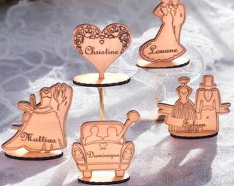 Customizable wooden wedding place card/name holder