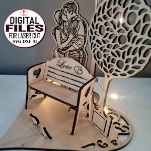 Fichier coupe laser DXF coeur couple love banc parc laser