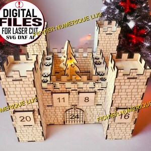 Fichier calendrier avent château coupe laser DXF Noel, calendar advent castle