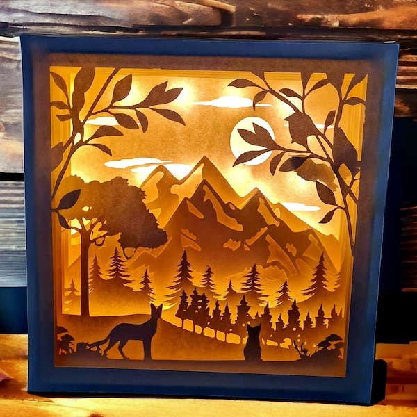 Nature lightbox file, forest, mountain, animals, shadowbox Nature lightbox file, forest, mountain, animals, shadowbox